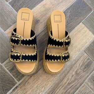 Dolce Vita Black and Gold Espadrille Sandals